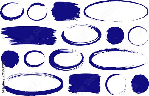 Collection of Blue Brush Stroke Shapes and Circles
