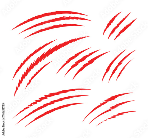 Red Claw Marks and Scratches on White Background