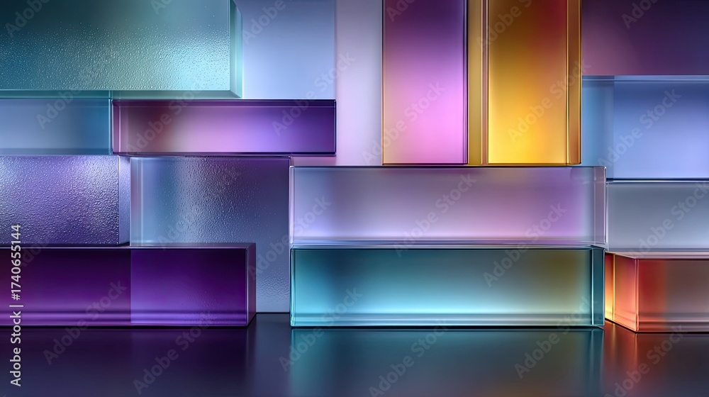 Fototapeta premium Colorful Abstract Glass Layers with Gradient Light and Reflection – Modern Geometric Background