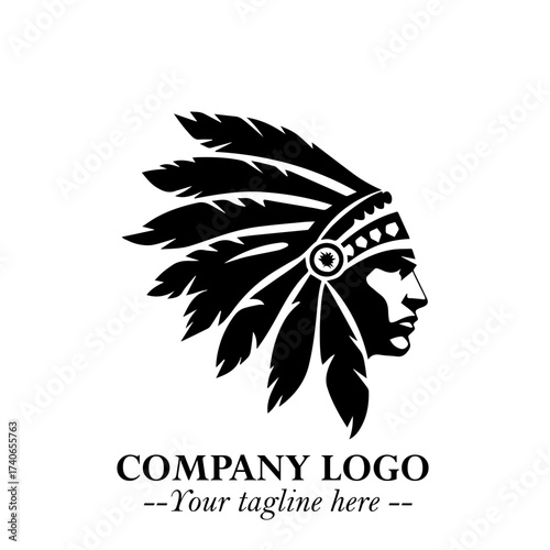 Black and White Tribal Chief Logo Symbol in Bold Traditional Vector Design for Cultural Identity