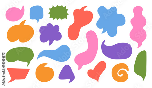 Set of colorful speech bubbles. Hand drawn balloon word design. Vector illustration