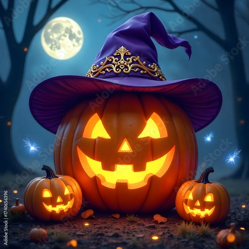 halloween background with pumpkin and bats