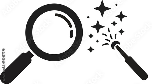 Magnifying glass and magic wand illustration
