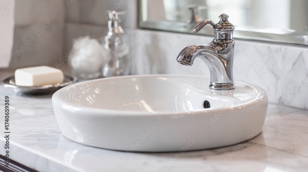 Fototapeta premium Modern bathroom sink and faucet detail