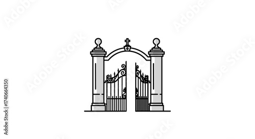 Grand Entrance Silhouette: An elegant silhouette of a grand entrance, featuring ornate gates and pillars, evoking a sense of history, prestige, and architectural beauty.