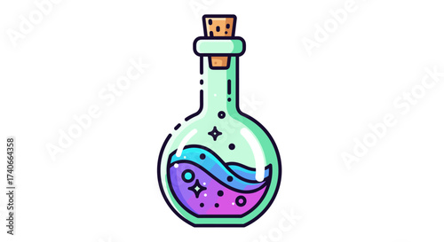 Enchanting Potion: A captivating illustration of a magical potion bottle, swirling with vibrant colors and effervescent bubbles, as if holding the secret of enchantment