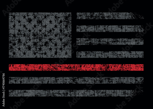 Fire Fighter's Thin Red Line Flag, Distressed American Firefighter Support Flag.