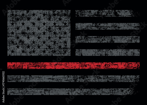 Fire Fighter's Thin Red Line Flag, Distressed American Firefighter Support Flag.