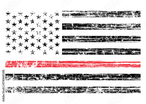 Fire Fighter's Thin Red Line Flag, Distressed American Firefighter Support Flag.