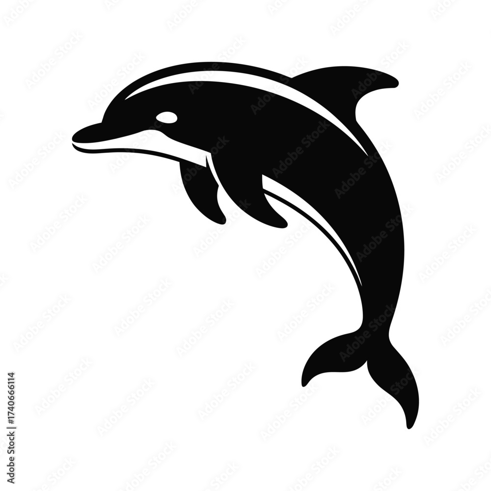 Naklejka premium Silhouette of a leaping dolphin in black and white against a white background