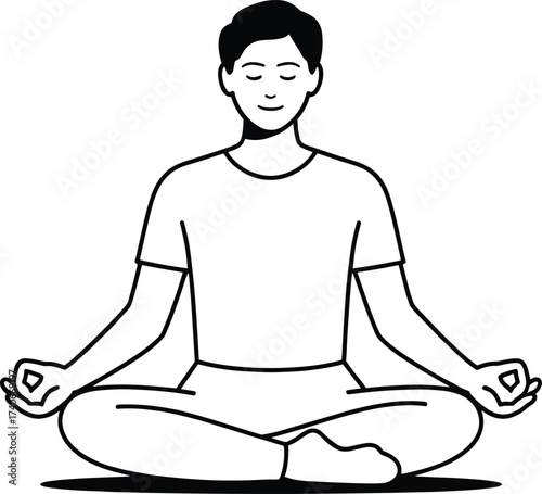 Person meditating cross-legged calm mindful zen pose yoga silhouette simple outline