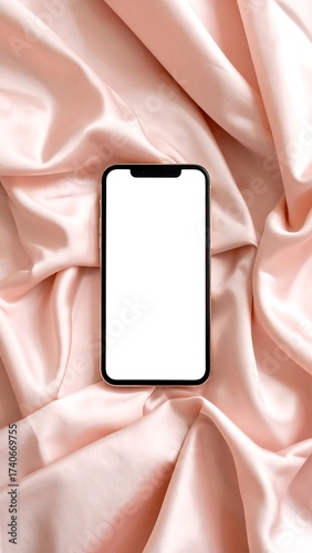 Smartphone on a blush pink satin background