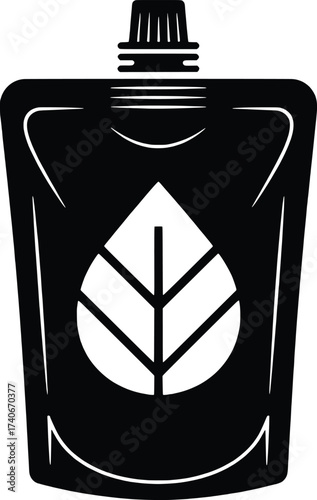 Eco friendly pouch packaging with leaf logo isolated on white for product design