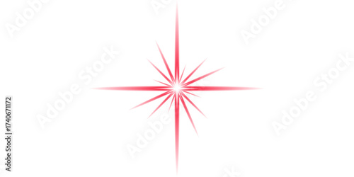 Bild auf Leinwand Glowing Red Starburst Light Flare, Abstract Sparkle Effect for Overlay on Transp
