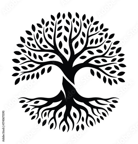 Tree of Life Vector Circular Roots and Branches