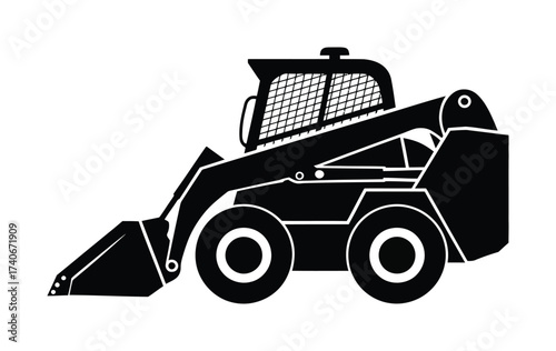 Bulldozer Icon, Heavy Construction Equipment Silhouette Vector