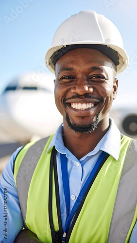 Smiling airport worker