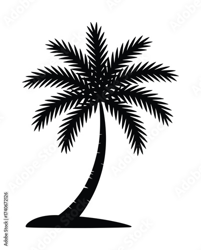 Palm Tree Silhouette, Tropical Beach and Summer Symbol