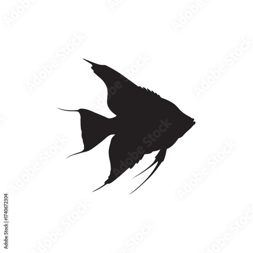 angelfish silhouette black white vector illustration on white back ground