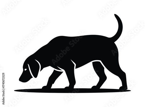 Sniffing Dog Silhouette, Pet and Tracking Animal Symbol