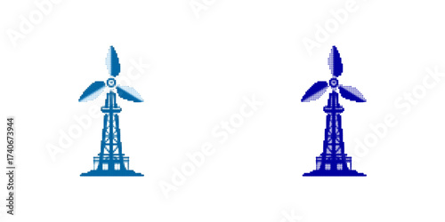 Wind Turbine Illustration in Blue and Cyan Color Vector Design for Renewable Energy