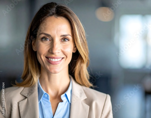 Smiling businesswoman in office setting