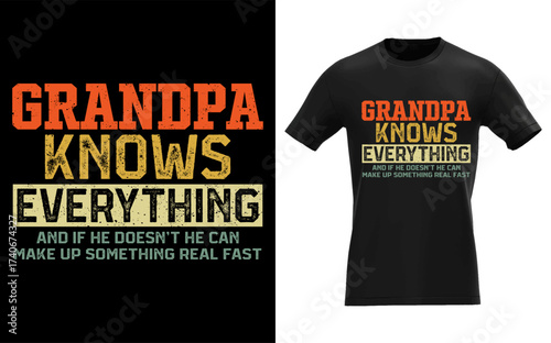 Humorous illustration of a wise grandfather figure with a saying about knowing everything