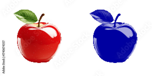 Colorful Vector Illustration of an Apple Featuring Red and Blue Variants