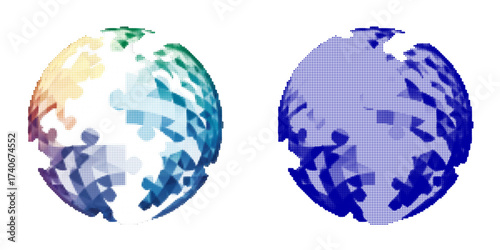 Abstract Vector Illustration of Two Intersecting Globe Designs Representing Unity