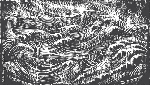 A bold, monochrome abstract pattern of swirling lines and jagged shapes. Great as a background or texture for graphic designs, art prints, or editorial layouts seeking drama and movement.