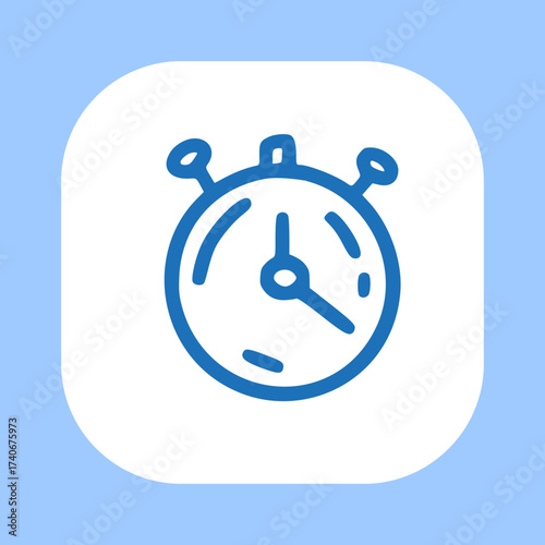 Simple blue stopwatch icon on white background with rounded corners