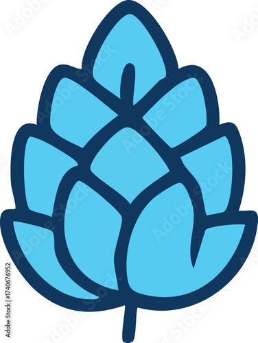 Blue hop flower illustration with dark blue outline and light blue petals.