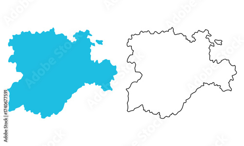 Map of Castile and Leon autonomous community of Spain. Map with detailed outlines and blue silhouettes