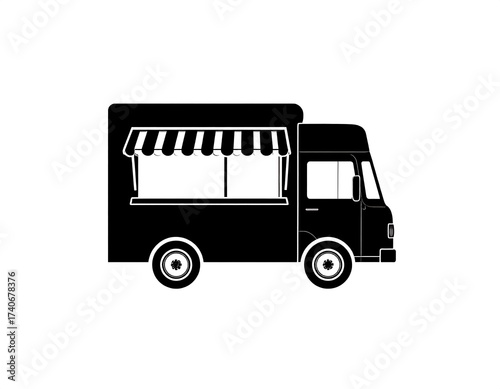 Simple black silhouette of a food truck