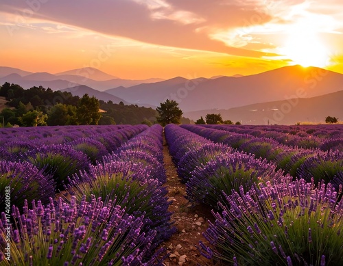 Lavender field at sunset