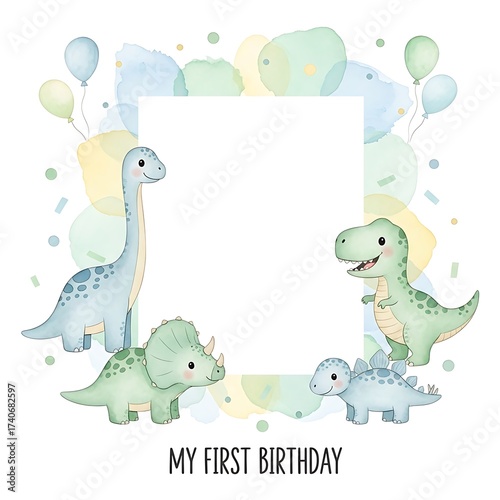Cute Dinosaur First Birthday Frame.
