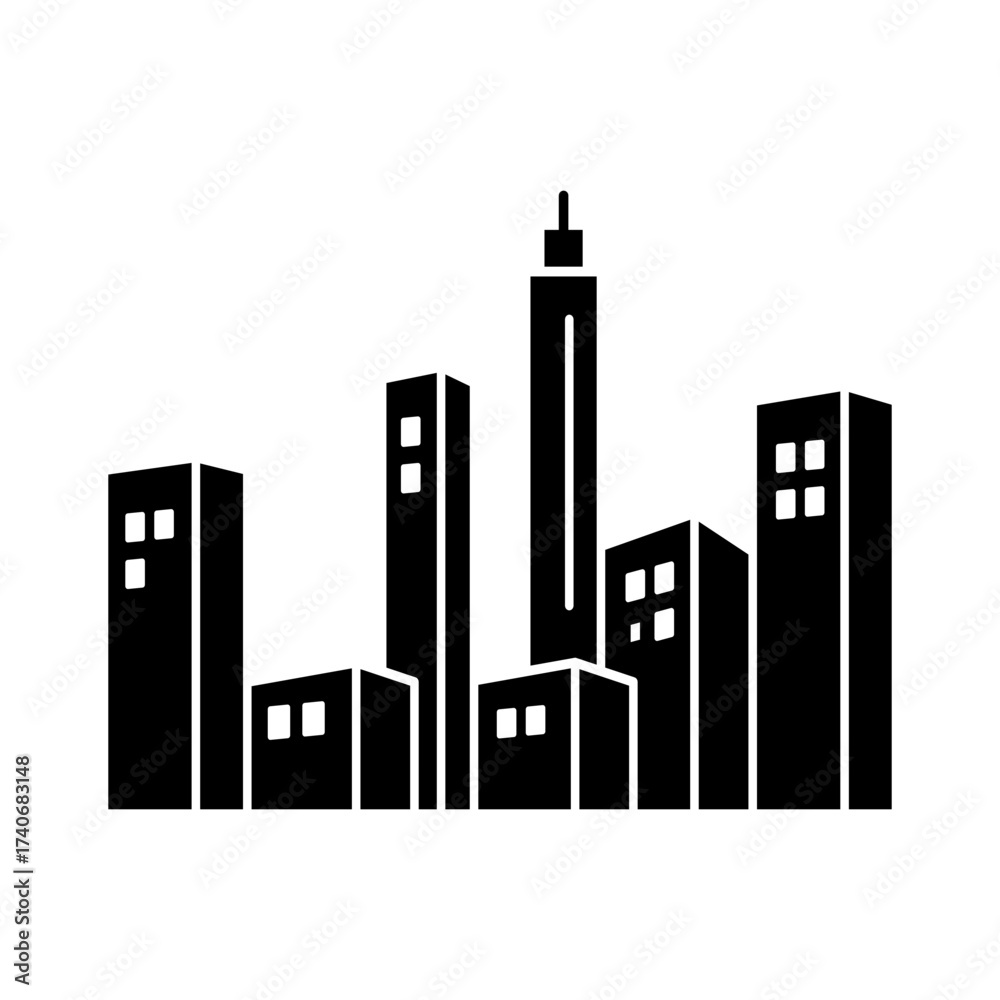 Fototapeta premium City Buildings Icon Black