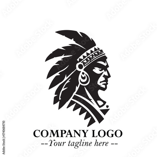 Black and White Tribal Chief Logo Symbol in Bold Traditional Vector Design for Cultural Identity