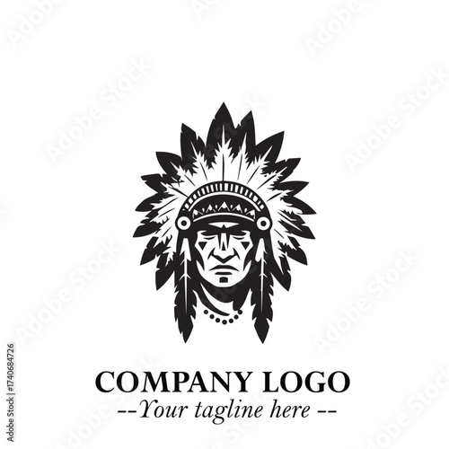 Black and White Tribal Chief Logo Symbol in Bold Traditional Vector Design for Cultural Identity