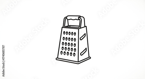 A simple line drawing of a box grater with handle on a white background in a minimalist style ai generated