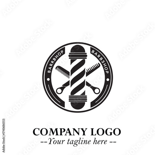 Black and White Barbershop Logo in Classic Vintage Vector Design for Modern Grooming and Style