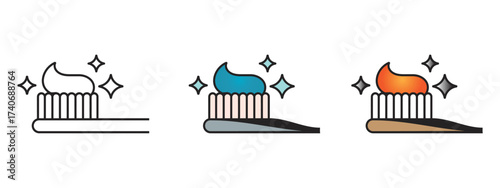 Sparkling clean Toothbrush and Toothpaste Icons representing oral hygiene and dental care. Modern, clean vector illustration for health apps, dentist websites, or medical materials.