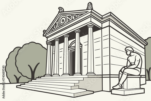 Rodin Museum in Philadelphia, Pennsylvania, Beaux-Arts temple-style building with Thinker statue outside