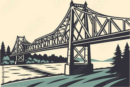 Ross Island Bridge in Portland, Oregon, cantilever steel truss bridge across Willamette River