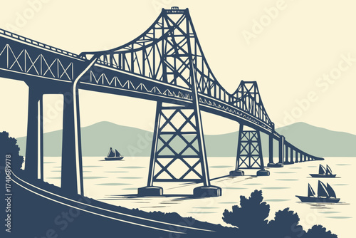 Richmond–San Rafael Bridge in California, steel truss bridge curving gracefully across the northern bay waters