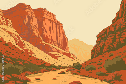 Red Rock Canyon in Nevada, towering desert cliffs with layered red and tan rock