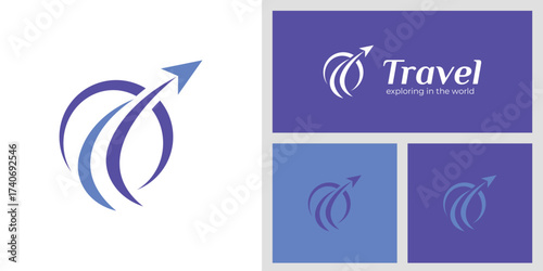 World Travel Logo Design with Abstract Flying Symbol Represents Speed, and Exploration Graphic Concept for Airline, Tour, Transport, and Travel Business Branding