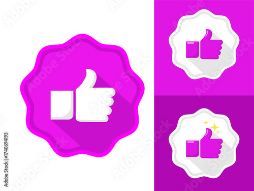 Pink thumbs up badge pack for social likes and positive feedback