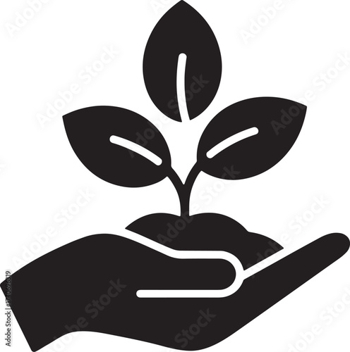 Hand Holding Plant Icon. Eco Growth, Sustainability and Nature Care Vector Illustration