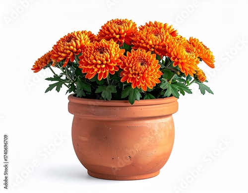 Autumn Orange Flowers in Terracotta Pot